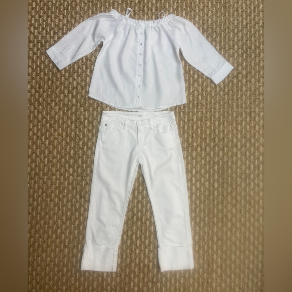 Lot 2 Pc Hudson CPSIA 2008 Cuff Hem Jeans Girls Sz 10 & Tractr White Blouse Sz L